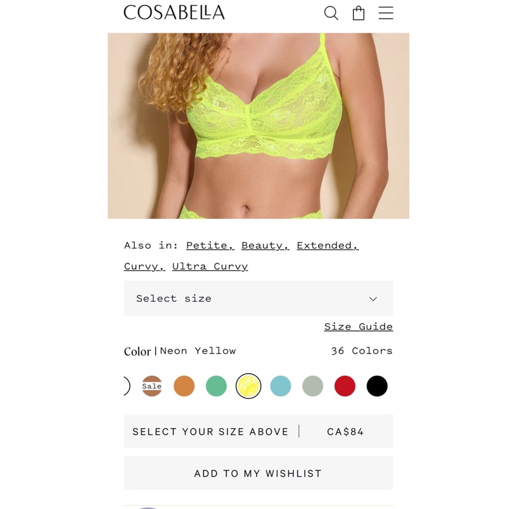 NWT 🇮🇹Cosabella NeverSayNever Fluorescent Yellow Sweetie Lace Bralette - Picture 4 of 15